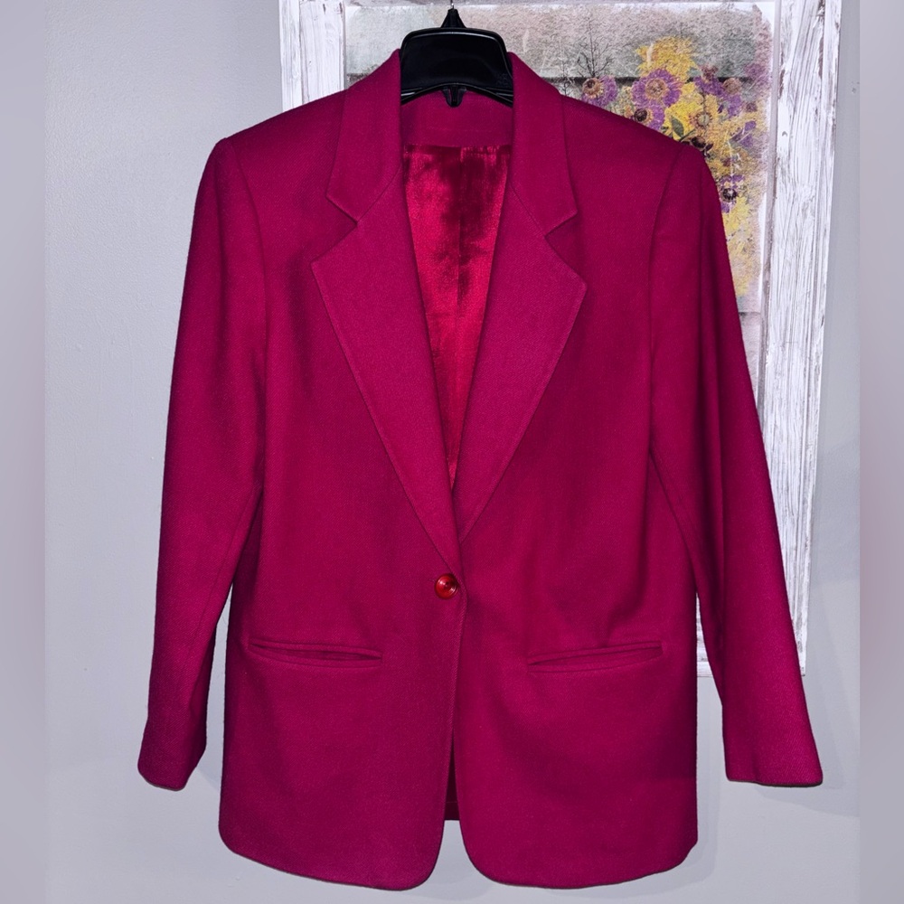 Vintage Wool Blazer Womenโs 1 Button Red Medium